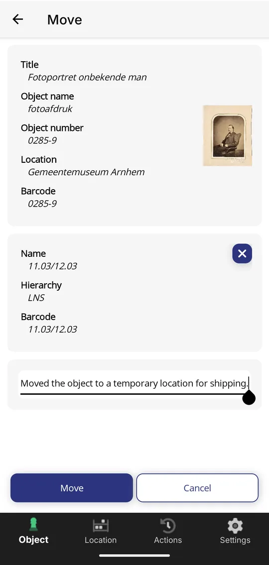 Collection Mobile, een object verplaatsen